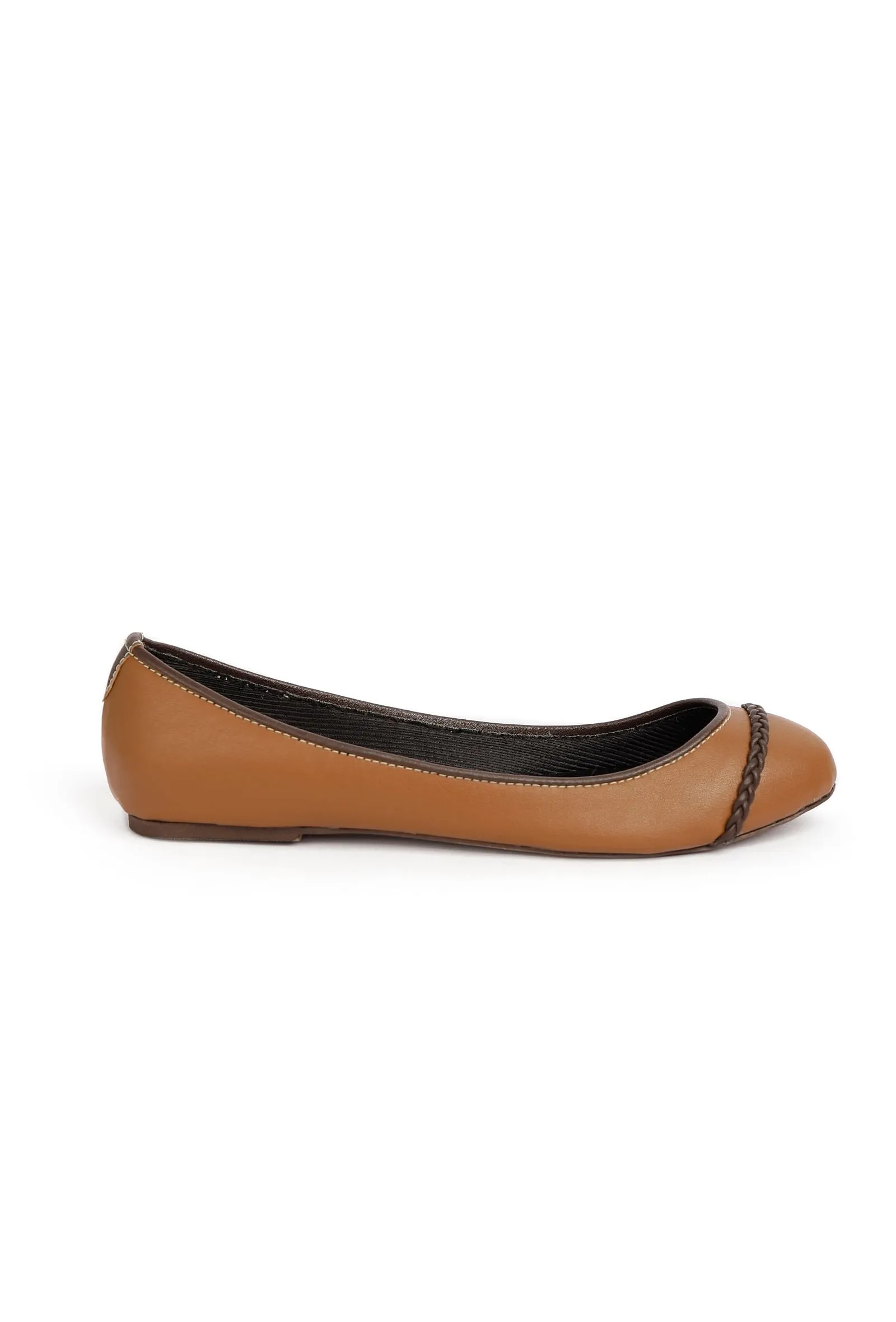 Tan Brown Cruelty Free Leather Flat Ballerinas