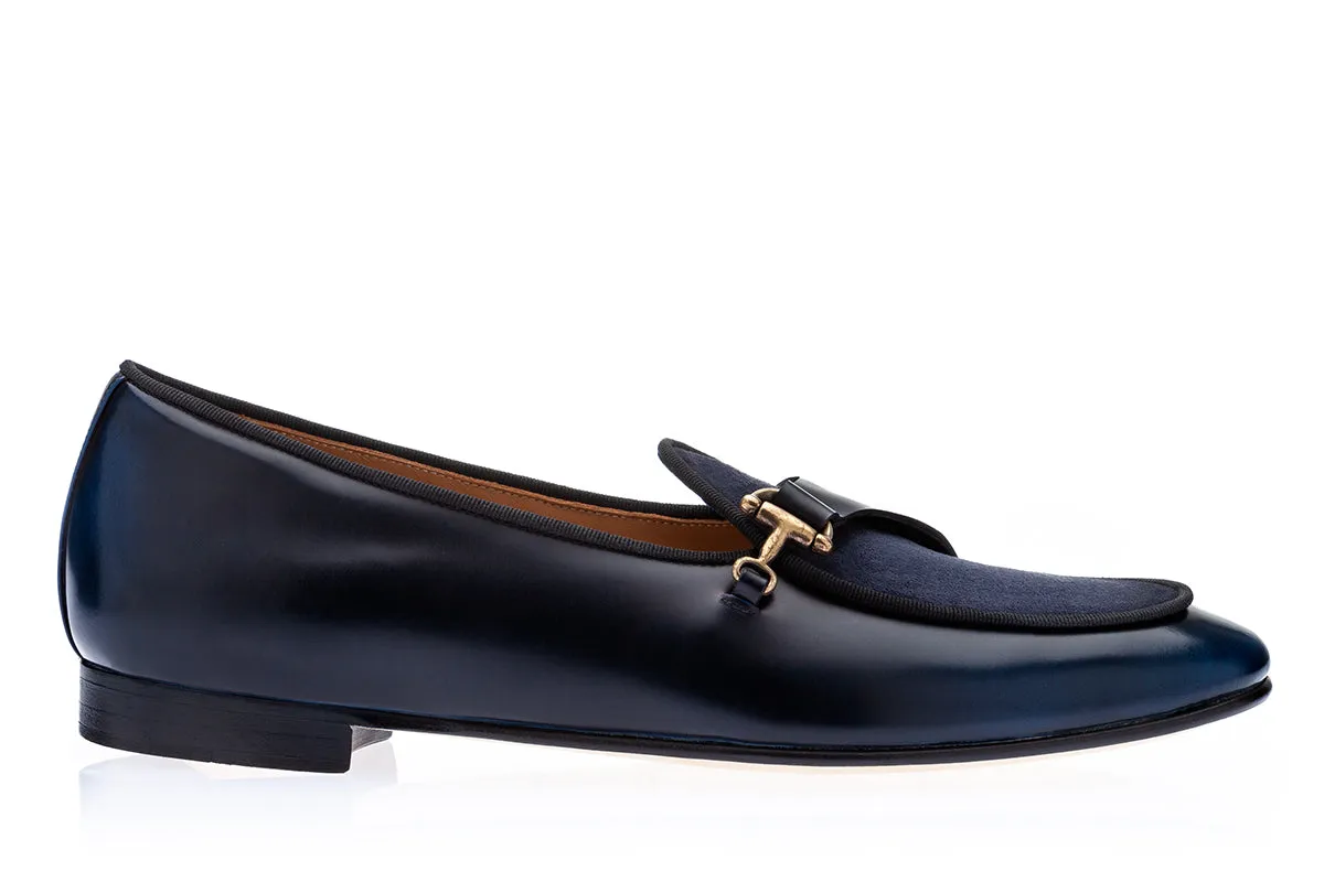 TANGERINE 12 CORDOVAN NAVY BELGIAN LOAFERS