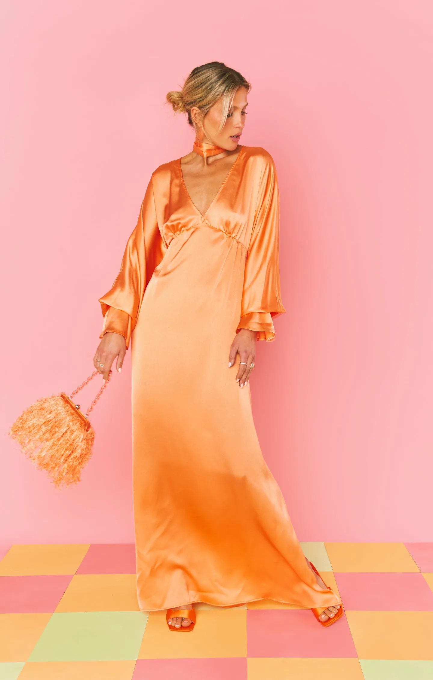 Thalia Maxi Dress ~ Cantaloupe Luxe Satin