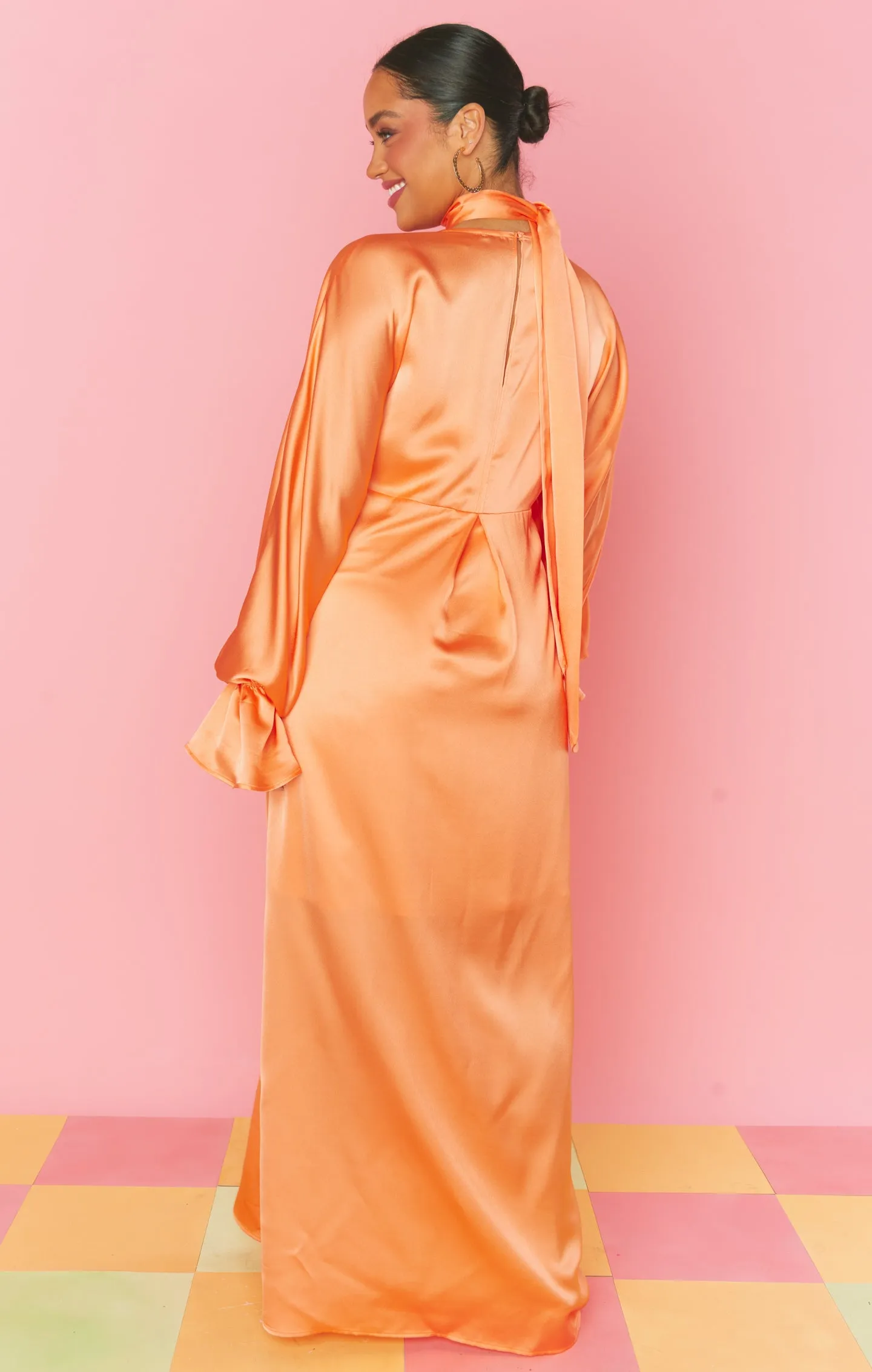 Thalia Maxi Dress ~ Cantaloupe Luxe Satin