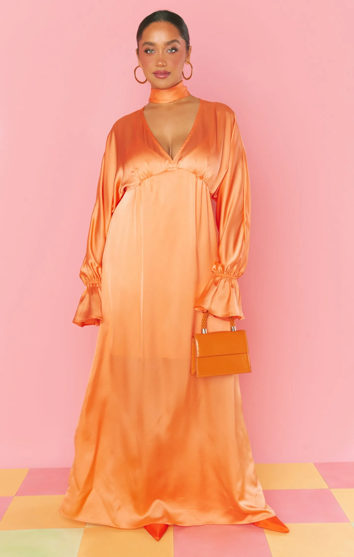 Thalia Maxi Dress ~ Cantaloupe Luxe Satin