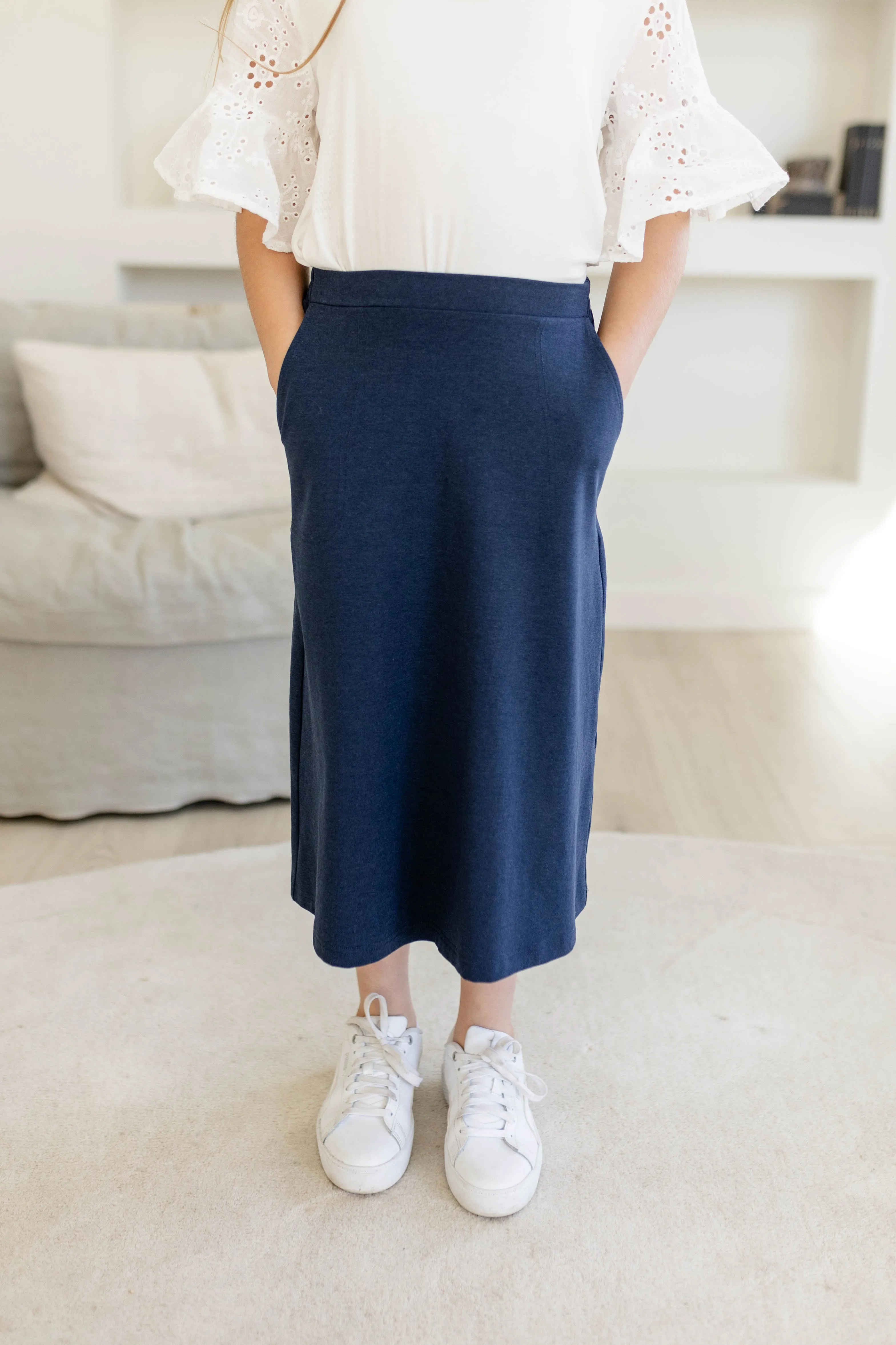 'Tori' Girl Bamboo Cotton Blend Midi Skirt