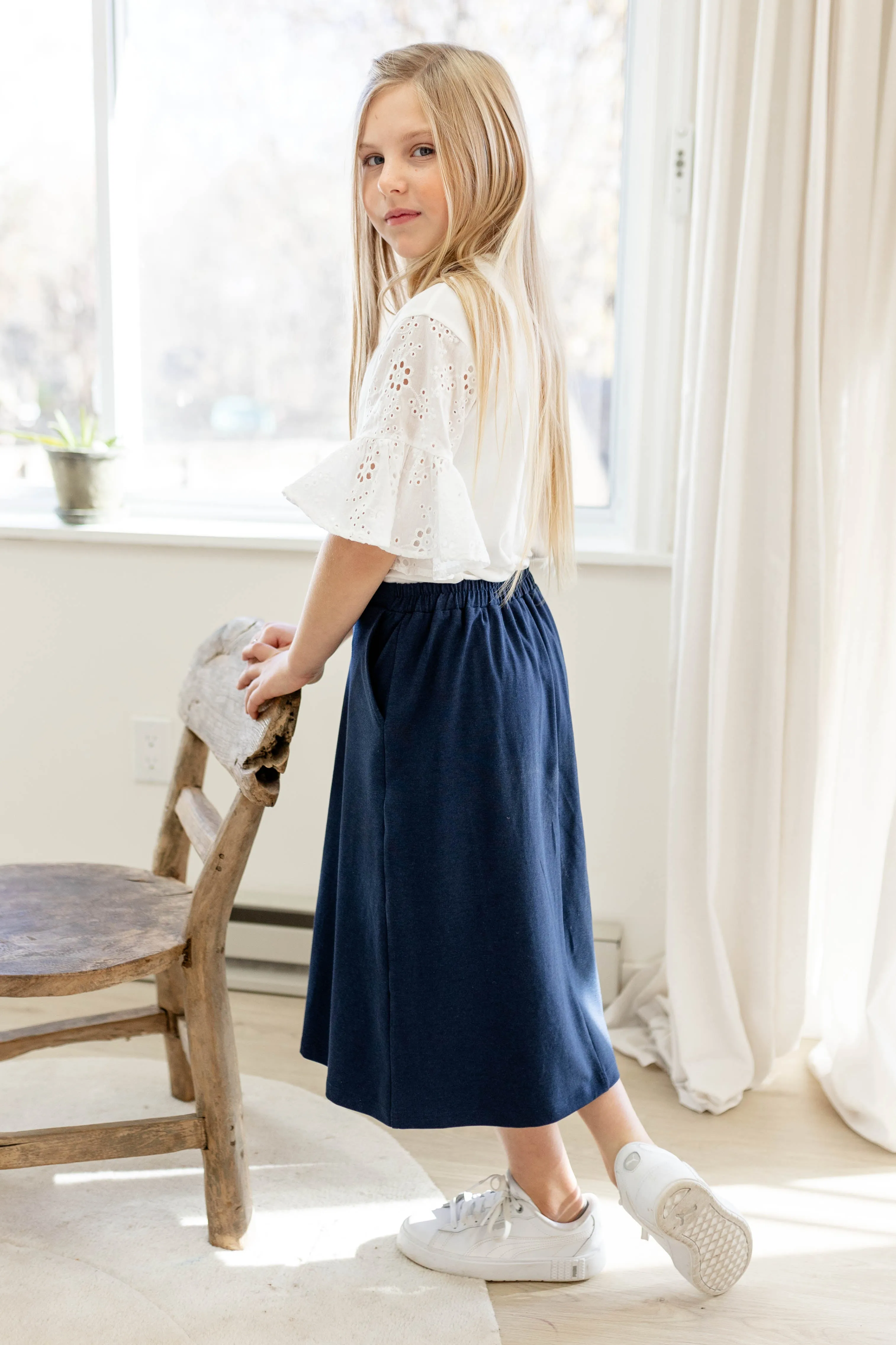 'Tori' Girl Bamboo Cotton Blend Midi Skirt