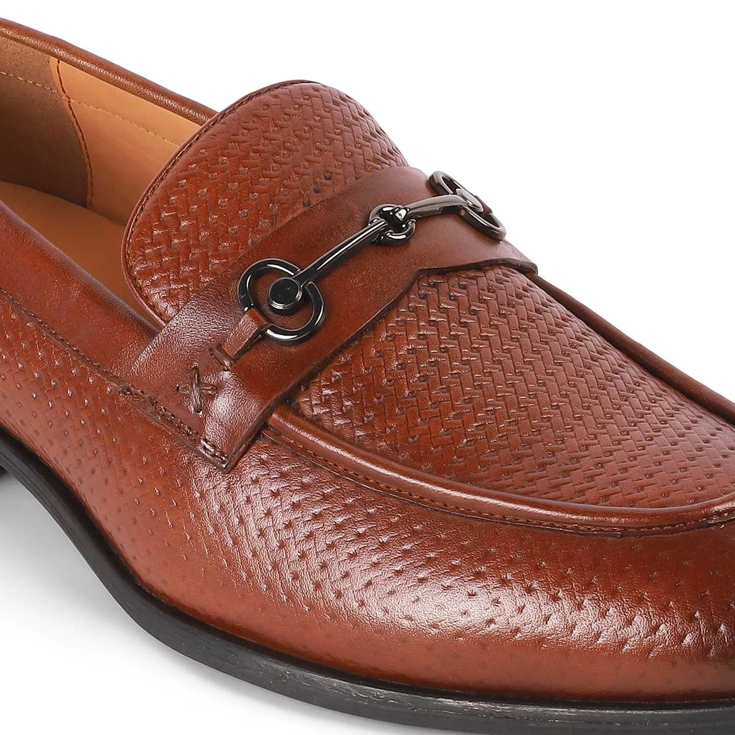 Tresmode Fetch Camel Men's Textured Leather Loafers