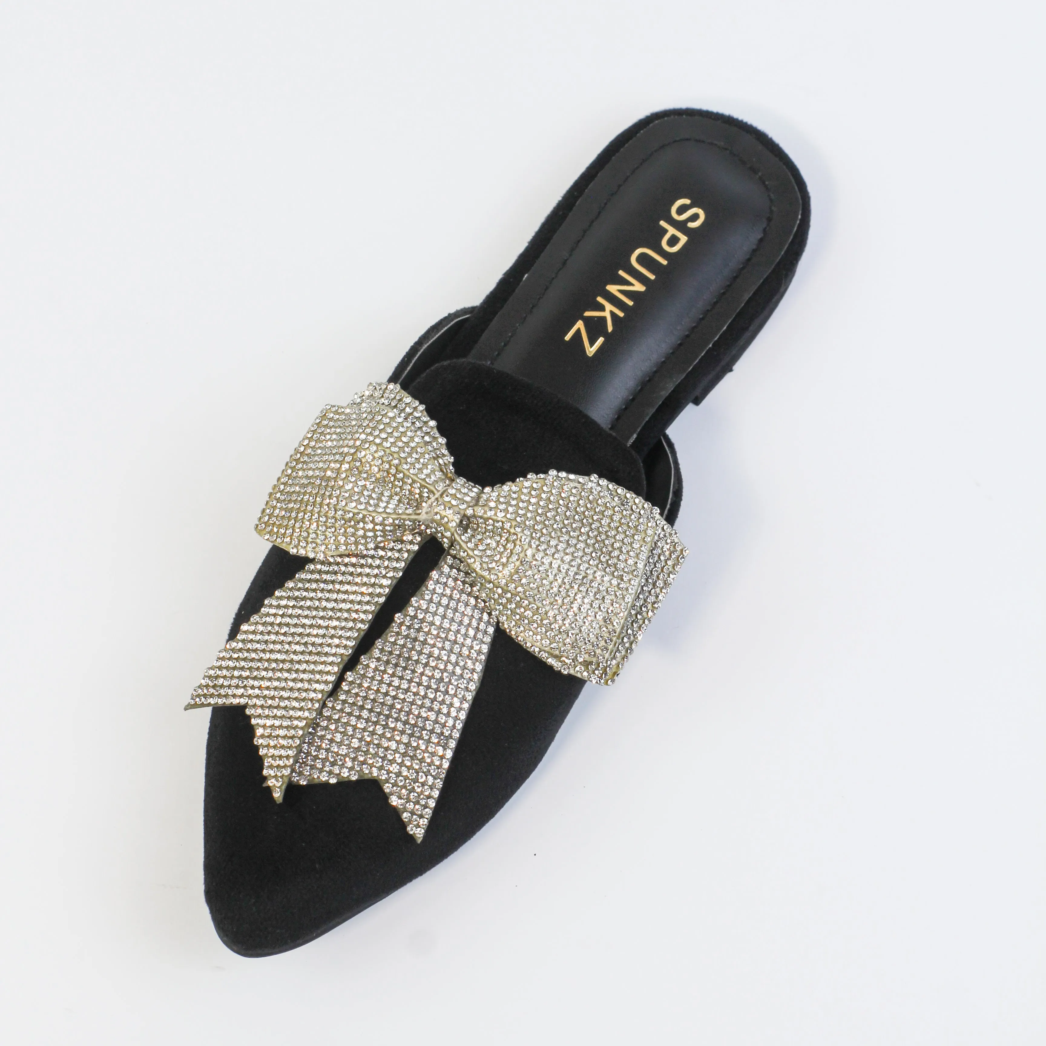 Trista Black Embellished Bow Velvet Mules