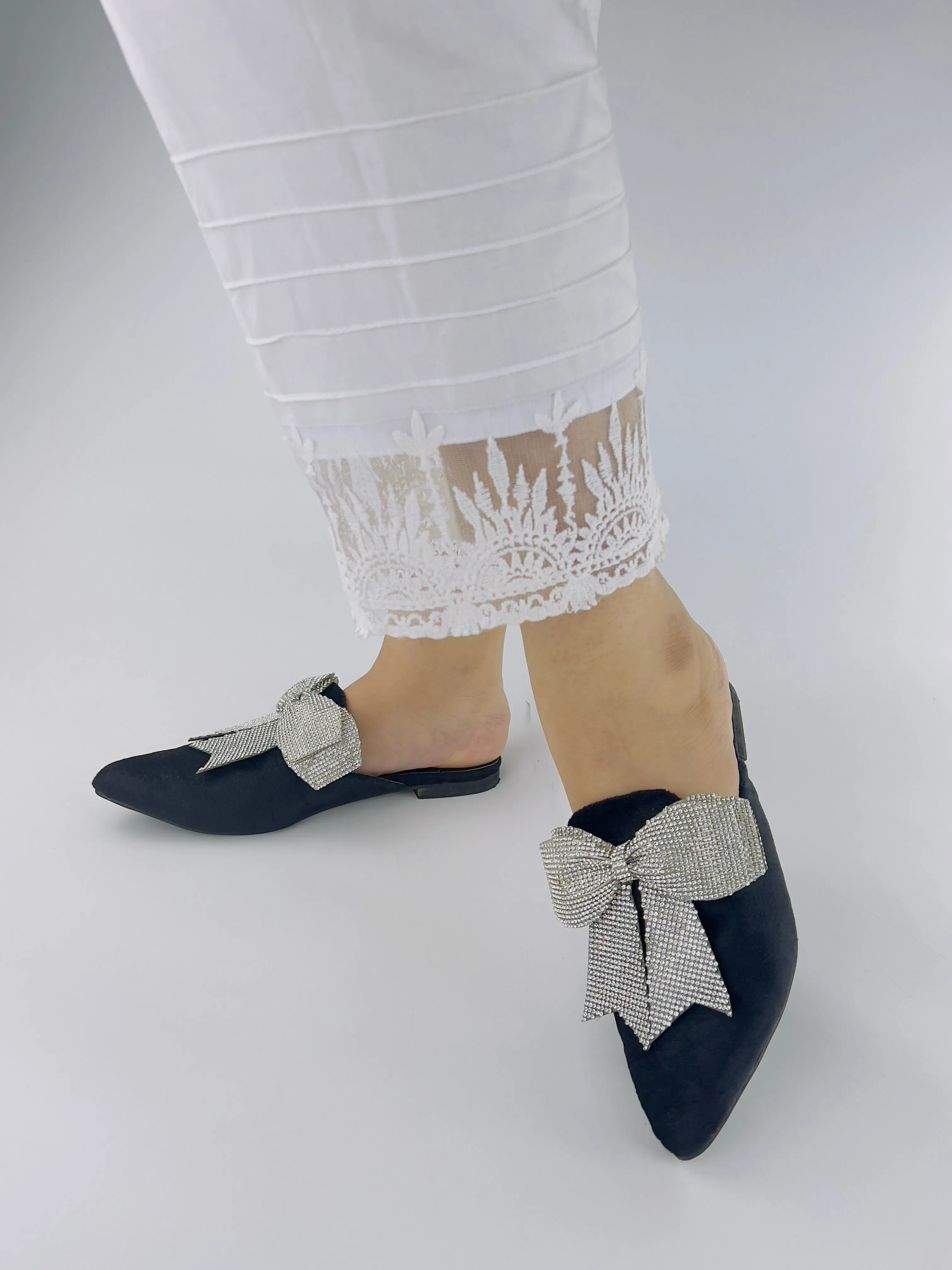 Trista Black Embellished Bow Velvet Mules