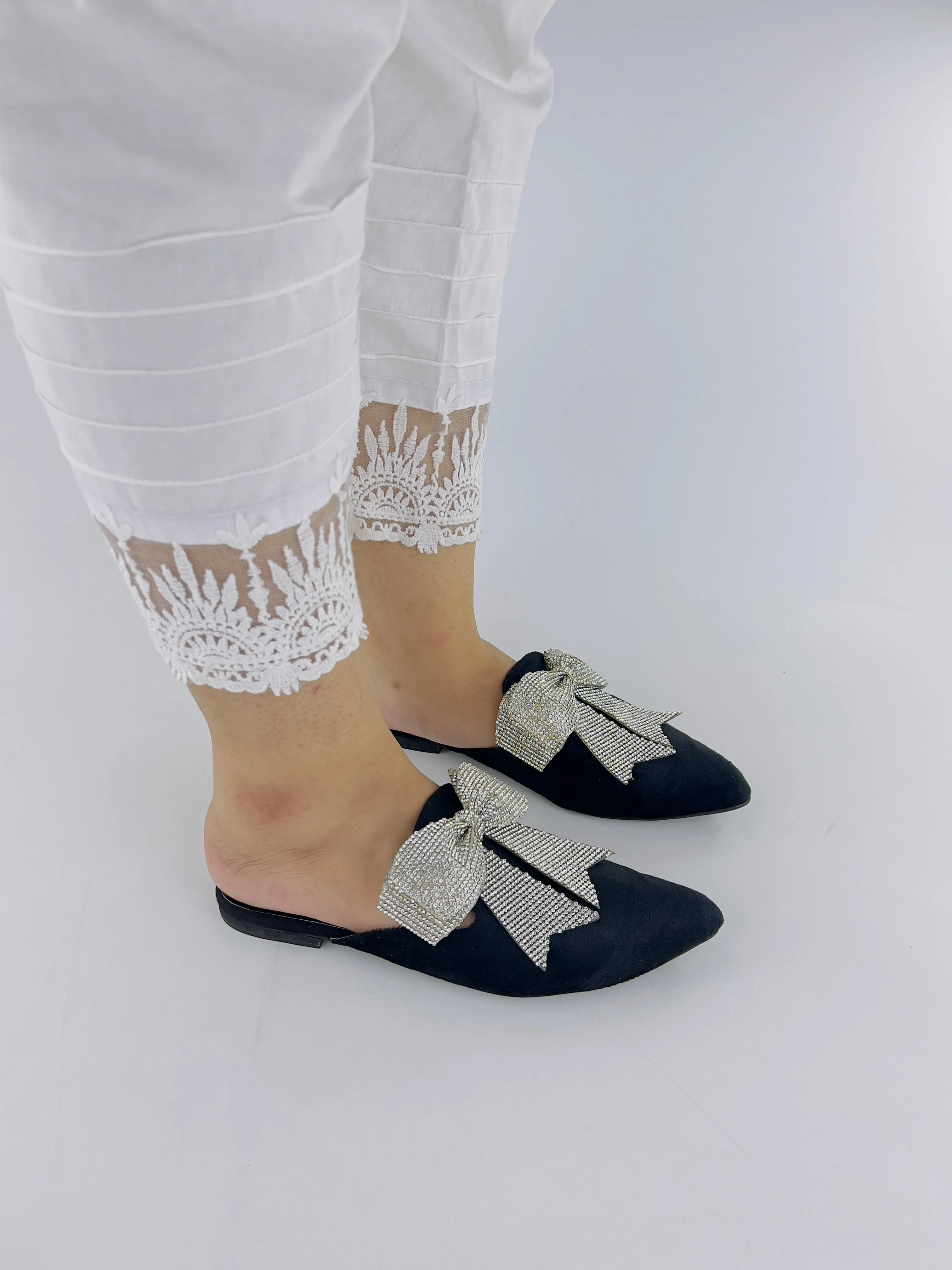 Trista Black Embellished Bow Velvet Mules