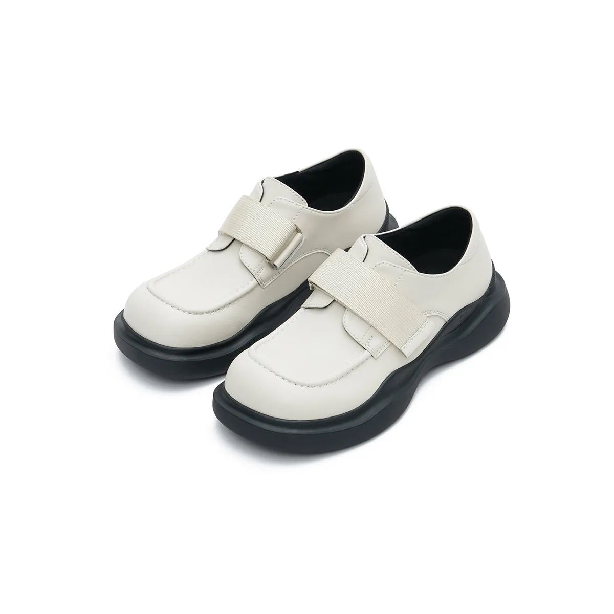 Versatile Round-Toe Velcro-Strap Platform Loafers