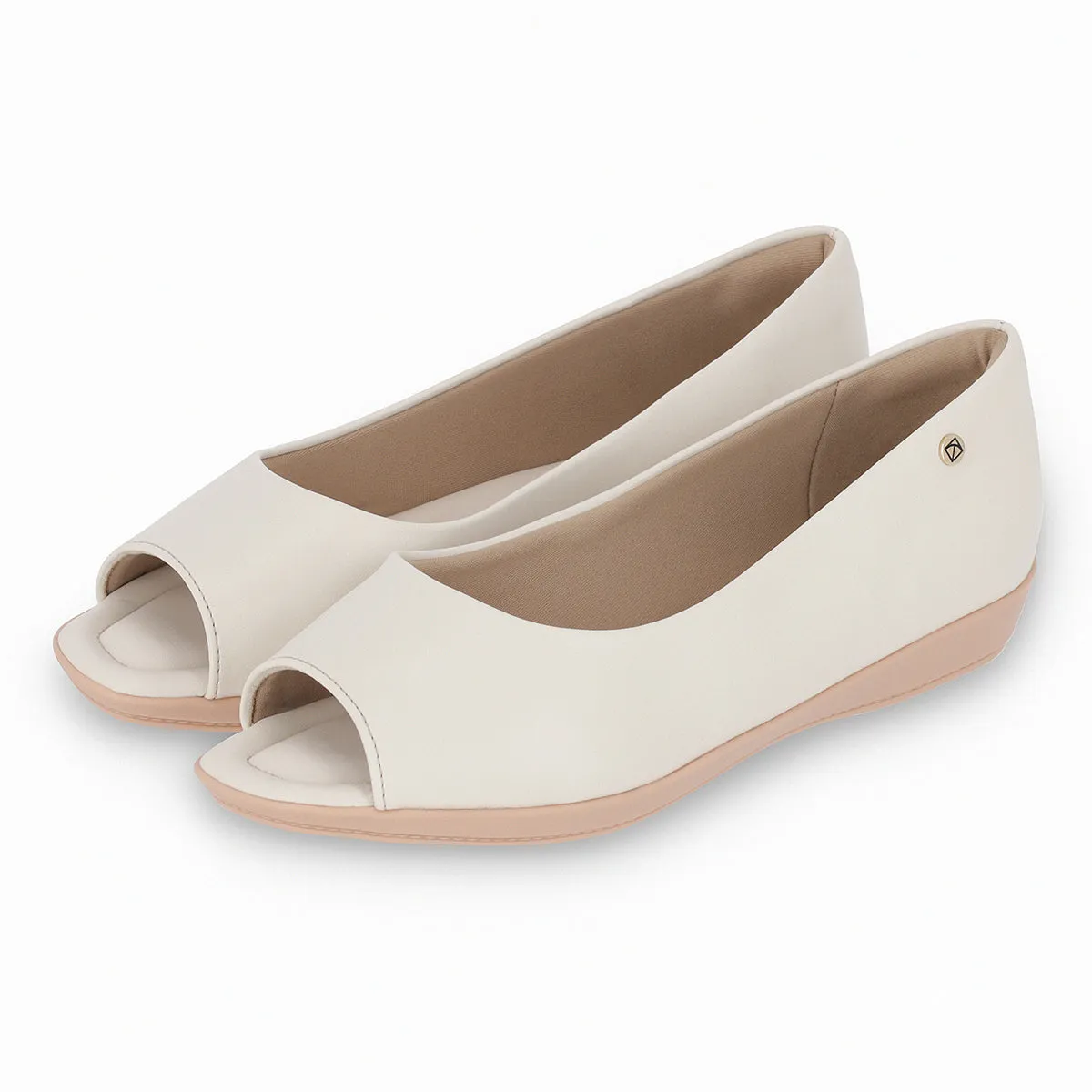 White Peep Toe Flat for Women (103.021)