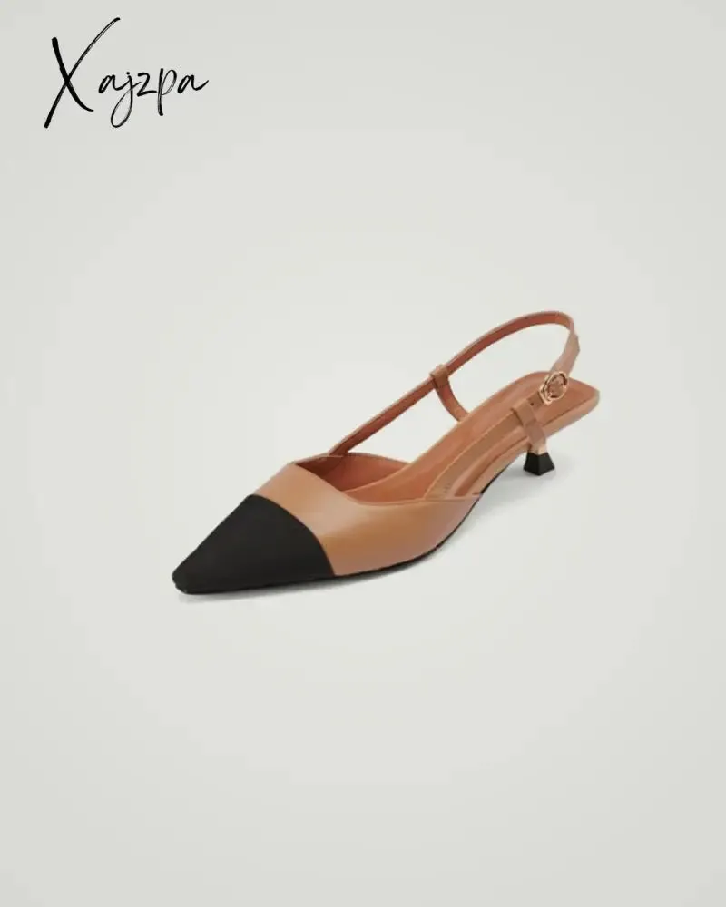 Xajzpa - Pointed Toe Colorblock Slingback Heels