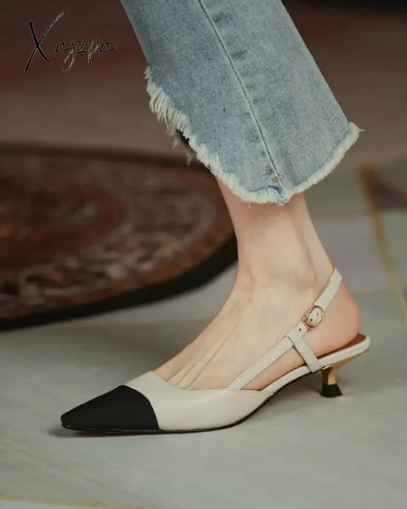 Xajzpa - Pointed Toe Colorblock Slingback Heels