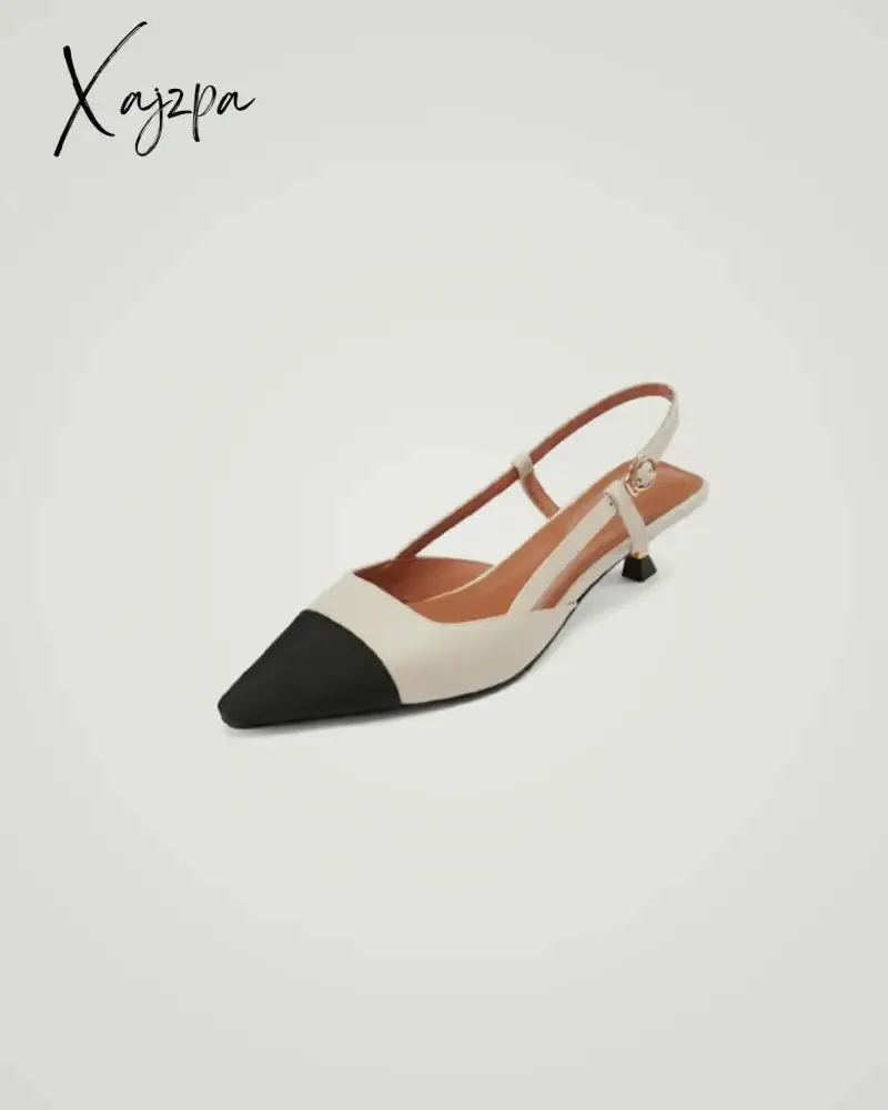 Xajzpa - Pointed Toe Colorblock Slingback Heels