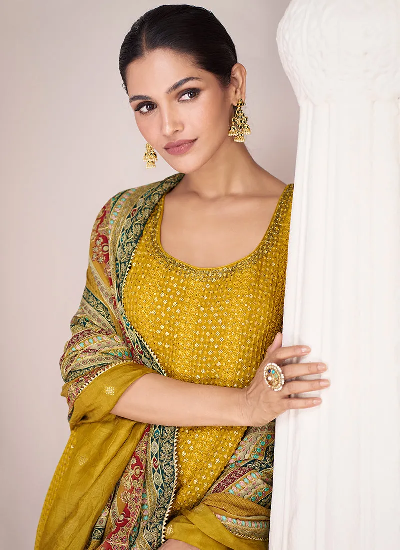 Yellow Sequence Embroidery Designer Sharara Suit