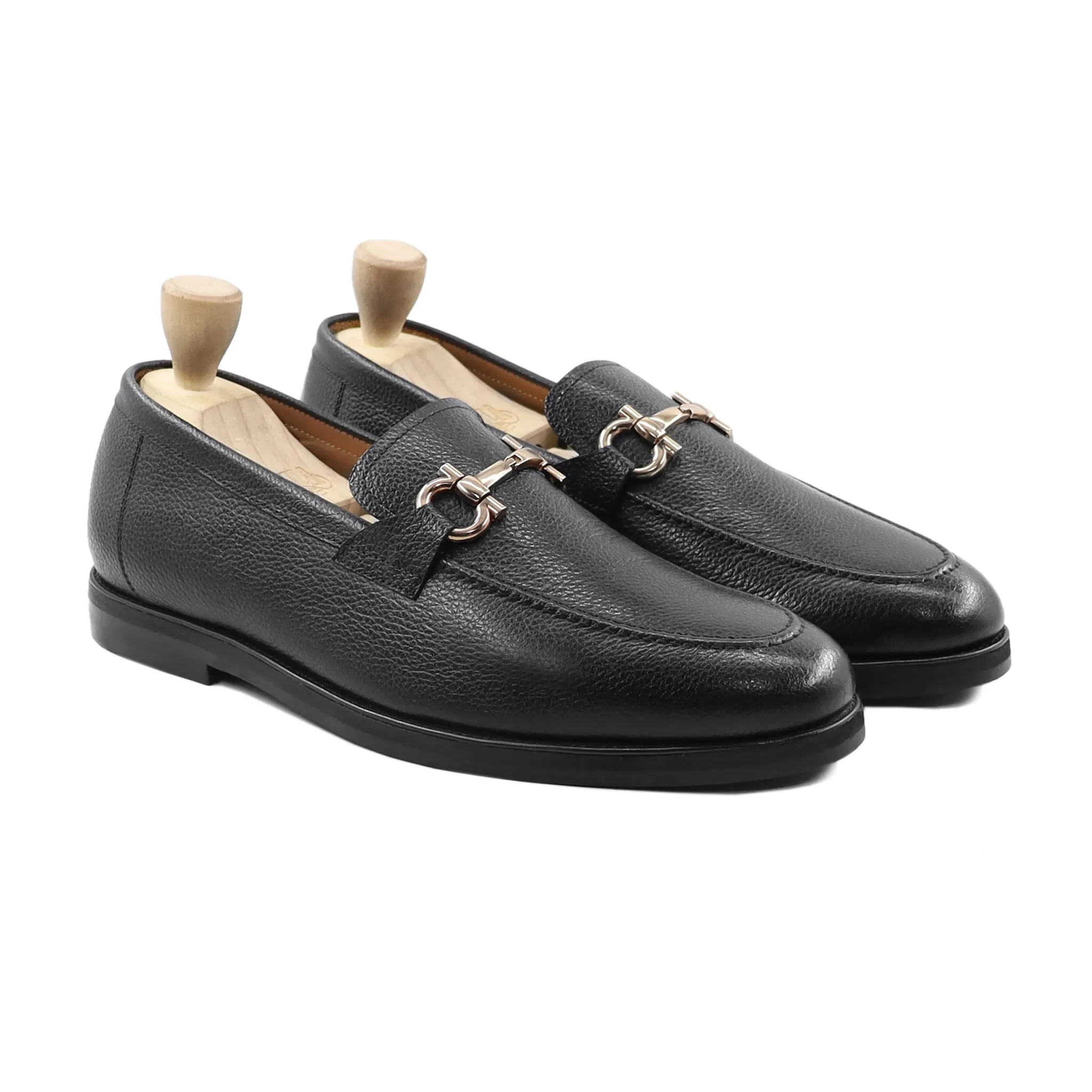 Yusei - Men's Black Pebble Grain Leather Loafer